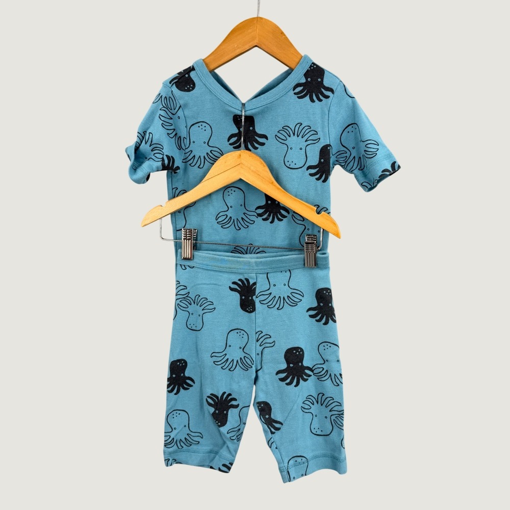 Tea Collection Pajama Set Size 6 Blue Octopus Print Cotton Short‎ Sleeve Cotton
